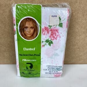 Vtg Dantrel 2 Standard Pillowcases Pink Floral Dan River No-Iron Cottagecore